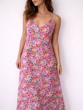 RESA Hannah Floral Maxi Dress Women’s Medium Pink V-Neck Spaghetti Strap Wedding